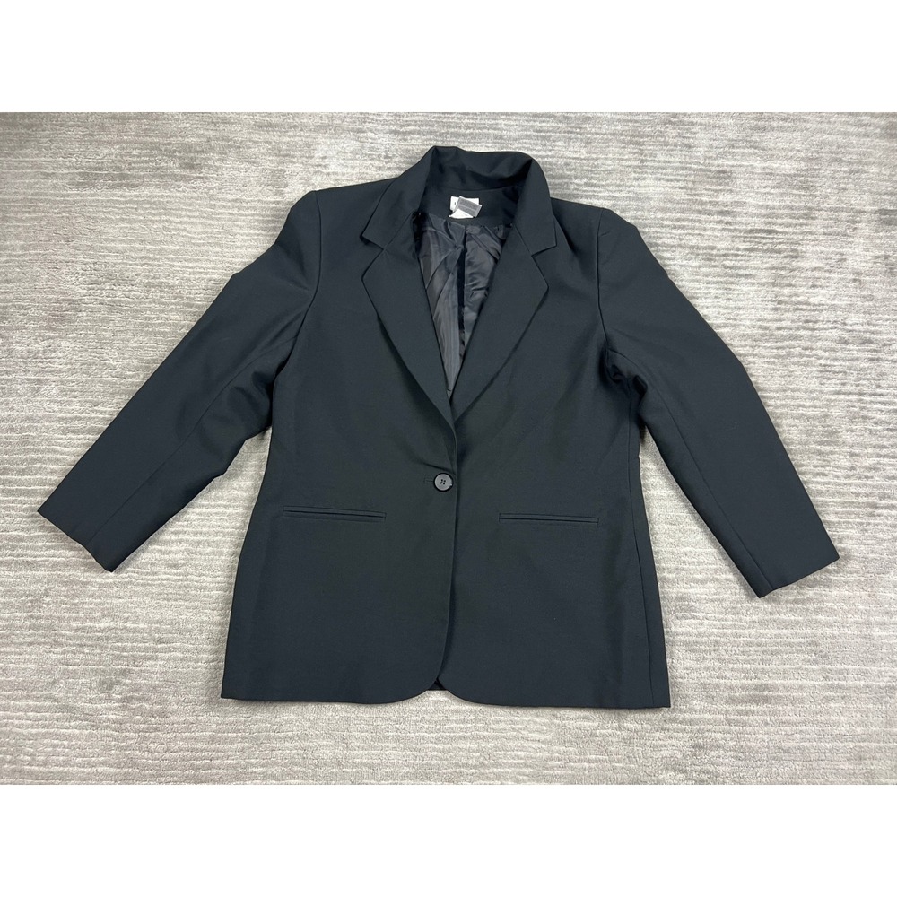 Liz Baker Blazer Women 12P Black Single Button Petite Professional Career Jacket